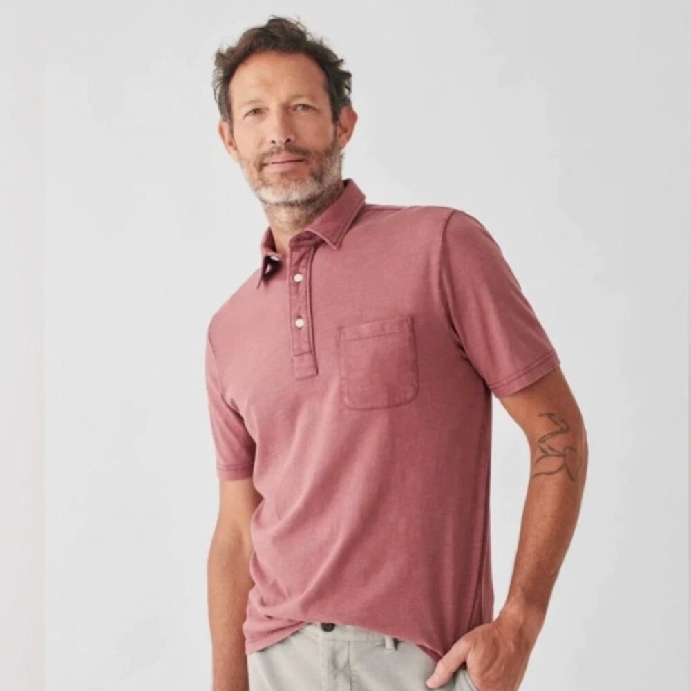 Faherty Sunwashed Organic Cotton Polo Shirt Size L